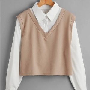 Beige and white long sleeve layered top
